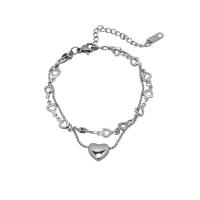 Edelstahl Charm Armband, Zinklegierung, mit Verlängerungskettchen von 1.96inch, Herz, Platinfarbe platiniert, Doppelschicht & unisex & hohl, Länge:ca. 6.7 ZollInch, verkauft von PC