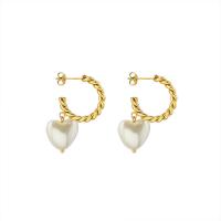 Boucles d'oreilles en acier titane, avec perle de plastique, coeur, Placage, bijoux de mode & pour femme, plus de couleurs à choisir Vendu par paire