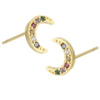 Cubic Zirconia Micro Pave Brass Earring, Moon, gold color plated, fashion jewelry & micro pave cubic zirconia & for woman, multi-colored 