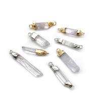 Natural Quartz Pendants, Clear Quartz, with Brass, irregular, plated, DIY 10x23- 