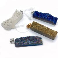 Ice Quartz Agate Pendants, with Brass, Pendular Lochrose, silver color plated, DIY 10x31- 