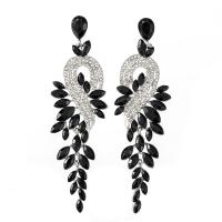 Zinc Alloy Rhinestone Drop Earring, platinum color plated, for woman & with rhinestone 90mm 