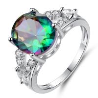 Cubic Zirconia Micro Pave Brass Finger Ring, plated, micro pave cubic zirconia & for woman, mixed colors 