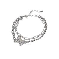 Edelstahl Charm Armband, Zinklegierung, mit Verlängerungskettchen von 1.96inch, Schmetterling, Platinfarbe platiniert, Doppelschicht & Modeschmuck & für Frau & hohl, Länge:ca. 6.7 ZollInch, verkauft von PC