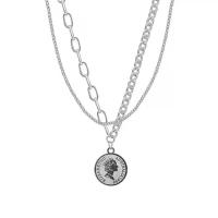 Stainless Steel Jewelry Necklace, 314 Stainless Steel, with 1.96inch extender chain, Flat Round, Double Layer & fashion jewelry & for woman Approx 15.7 Inch 