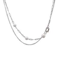 Stainless Steel Jewelry Necklace, 314 Stainless Steel, with Plastic Pearl, with 2.75inch extender chain, Square, Double Layer & fashion jewelry & for woman, original color Approx 16.5 Inch 