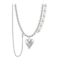 Collar de perlas de plástico, 314 acero inoxidable, con Perlas plásticas, Corazón, Joyería & multicapa & para mujer, 320mm, longitud:aproximado 16.9 Inch, Vendido por UD