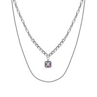 Stainless Steel Jewelry Necklace, 314 Stainless Steel, with 1.96inch extender chain, Square, Double Layer & for woman & with rhinestone Approx 15.7 Inch, Approx  22 Inch 