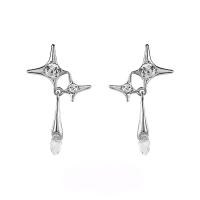 Zinc Alloy Rhinestone Drop Earring, Star, platinum color plated, for woman & with rhinestone 