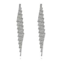 Boucle d'oreille goutte laiton strass, avec laiton, pour femme, argent Vendu par paire