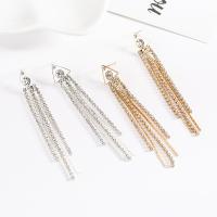 Fashion Fringe Earrings, Rhinestone, with Brass, Tassel, plated, for woman 