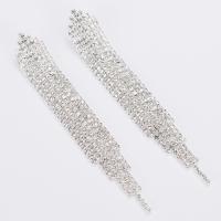 Fashion Fringe Earrings, Rhinestone, with Brass, Tassel, plated, for woman 