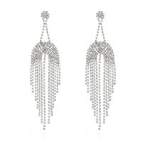 Fashion Fringe Earrings, Rhinestone, with Brass, Tassel, plated, for woman 