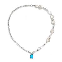 Collier de bijoux de titane, Acier titane, avec perle d'eau douce cultivée & cristal & résine, Placage de couleur argentée, unisexe, argent .83 pouce, Vendu par PC