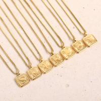 Stainless Steel Sweater Chain Necklace, 316L Stainless Steel, with 1.97inch extender chain,  Square, Vacuum Ion Plating, fashion jewelry & Unisex & with letter pattern Approx 15.75 Inch 