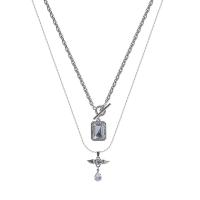 Stainless Steel Jewelry Necklace, 314 Stainless Steel, with 3.9inch extender chain, Angel Wing, Double Layer & fashion jewelry & micro pave cubic zirconia & for woman Approx 18.1 Inch, Approx 17.3 Inch 