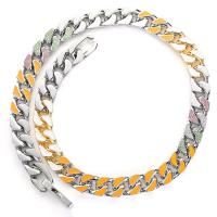 Collier de bijoux de titane, Acier titane, Placage ionique sous vide, Patchwork & unisexe & avec strass, couleurs mélangées, 12.3mm Environ 19.69 pouce, Vendu par PC