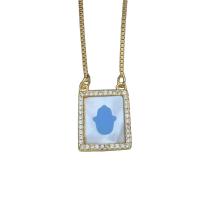 Collier de coquillages, laiton, avec turquoise & coquille blanche, avec 1.96 chaînes de rallonge, rectangle, Placage de couleur d'or, pavé de micro zircon & pour femme, Or .71 pouce, Vendu par PC