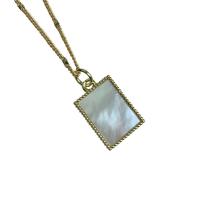 Collier de coquillages, laiton, avec coquille blanche, rectangle, Placage de couleur d'or, pour femme, doré .71 pouce, Vendu par PC