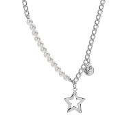 Stainless Steel Jewelry Necklace, 314 Stainless Steel, with Plastic Pearl, with 1.96inch extender chain, Star, fashion jewelry & for woman & hollow Approx 18.1 Inch 