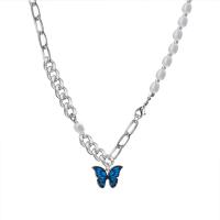 Stainless Steel Jewelry Necklace, 314 Stainless Steel, with Plastic Pearl, Butterfly, fashion jewelry & for woman Approx 16.9 Inch 