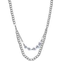 Collar de perlas de plástico, 314 acero inoxidable, con Perlas plásticas, con 1.96inch extender cadena, Doble capa & Joyería & para mujer, longitud:aproximado 15.7 Inch, Vendido por UD