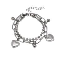 Edelstahl Charm Armband, 314 Edelstahl, mit Verlängerungskettchen von 1.96inch, Herz, Doppelschicht & Modeschmuck & unisex, Länge:ca. 6.7 ZollInch, verkauft von PC