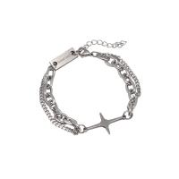 Edelstahl Charm Armband, 314 Edelstahl, mit Verlängerungskettchen von 1.96inch, Doppelschicht & Modeschmuck & unisex & mit Strass, Länge:ca. 6.7 ZollInch, verkauft von PC