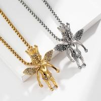 Stainless Steel Jewelry Necklace, 304 Stainless Steel, Angel, polished, fashion jewelry & Unisex & with rhinestone 43*36mm,3mm Approx 23.62 Inch 