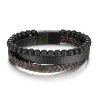 PU Leather Bracelet, with Natural Stone & Titanium Steel, stoving varnish, fashion jewelry & for man, 15mm Approx 8.27 Inch 