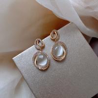 Zinc Alloy Rhinestone Drop Earring, with Cats Eye, zinc alloy post pin, plated, for woman & with rhinestone, golden, 5-50mm 