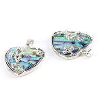 Zinc Alloy Shell Pendants, Abalone Shell, with Zinc Alloy, Heart, mixed colors 