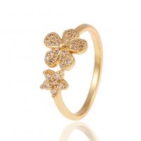 Brass Cuff Finger Ring, Flower, gold color plated, micro pave cubic zirconia & for woman, golden, 21mm 