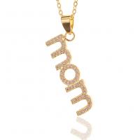 Zirkonia Mikro pflastern Messinghalsketten, Messing, Alphabet-Buchstabe, goldfarben plattiert, Micro pave Zirkonia, keine, 8x36mm, Länge:17.7 ZollInch, verkauft von PC