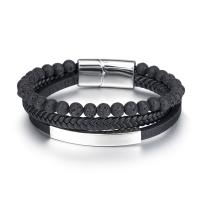 cuir PU bracelet, avec Pierre naturelle & Acier inoxydable 304, Placage UV, trois couches & bijoux de mode & pour homme Environ 8.46 pouce, Vendu par PC