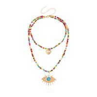 Collier turquoise en alliage de Zinc , avec turquoise, Mauvais œil, Placage de couleur d'or, Double couche & pour femme & creux, 38mm, 15mm Environ 11.8 pouce, Environ  17 pouce, Vendu par PC