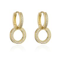 Huggie Hoop Drop Earring, Brass, Donut, 18K gold plated, micro pave cubic zirconia & for woman & hollow 