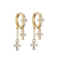 Huggie Hoop Drop Earring, Brass, 18K gold plated & micro pave cubic zirconia & for woman 