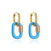 Huggie Hoop Drop Earring, Brass, 18K gold plated, micro pave cubic zirconia & for woman & enamel 