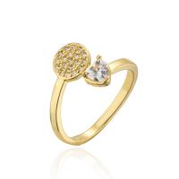 Brass Cuff Finger Ring, gold color plated, Adjustable & micro pave cubic zirconia & for woman, 18mm 