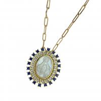 Collier de coquillages, laiton, avec coquille blanche, Rond, Placage de couleur d'or, pavé de micro zircon & pour femme, plus de couleurs à choisir, protéger l'environnement, sans nickel, plomb et cadmium .71 pouce, Vendu par PC