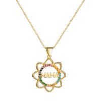 Cubic Zircon Micro Pave Brass Necklace, Flower, 18K gold plated, Mother Day Jewelry & micro pave cubic zirconia & for woman & hollow, 25mm Approx 17.7 Inch 