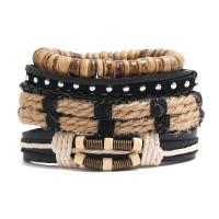 PU Leather Cord Bracelets, with Velveteen & Linen & Coco & Cowhide & Wax Cord & Zinc Alloy, 4 pieces & Unisex, 6cm Approx 17-18 cm 