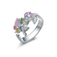 alliage de zinc Cuff Bague, Licorne, Placage, Réglable & pour femme & avec strass, plus de couleurs à choisir Vendu par PC