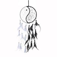 Mode Dreamcatcher, plume, avec bois & fer, Rond, fait à la main, Vintage, blanc et noir .69 pouce, Vendu par PC