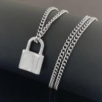 Stainless Steel Jewelry Necklace, 304 Stainless Steel, Lock, machine polished, sideways chain & With Pendant & Unisex, original color 