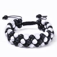 Gemstone Woven Ball Bracelets, Howlite, with Knot Cord & Abrazine Stone, handmade, three layers & fashion jewelry & Unisex, 6mm Approx 7.5-11.8 Inch 