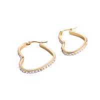 Boucle d'oreille en acier inoxydable Hoop, Acier inoxydable 304, coeur, Plaqué or 18K, bijoux de mode & normes différentes pour le choix & pour femme & avec strass, doré, 19*20mm,29*30mm, Vendu par paire