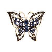 Broche de diamantes de imitación de la aleación de Zinc, Mariposa, chapado en color dorado, para mujer & con diamantes de imitación & hueco, 50x40mm, 10PCs/Grupo, Vendido por Grupo