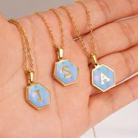 Stainless Steel Jewelry Necklace, 304 Stainless Steel, with Shell, Hexagon, Vacuum Ion Plating, fashion jewelry & for woman, golden, 16mm Approx 18 Inch 